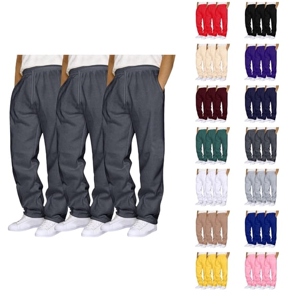 Men Sweatpants Pack Of 3 2026 Trendy Elastic Waist Drawstring Straight Leg Casual Pants with Pockets Trousers