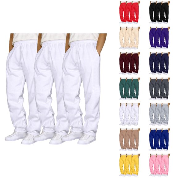 Men Sweatpants Pack Of 3 2026 Trendy Elastic Waist Drawstring Straight Leg Casual Pants with Pockets Trousers
