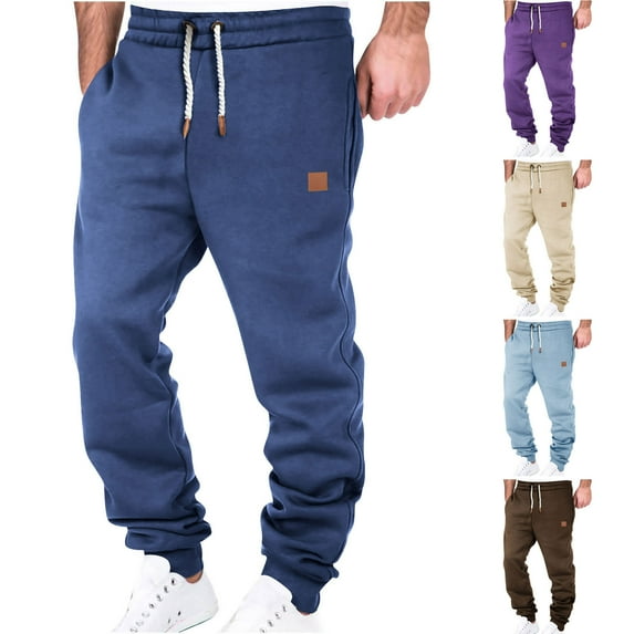 Men Sweatpants Plus Size Solid Color Elastic Waist Pockets Joggers Fashion Workout Drawstring Big Tall Men Casual Loose Running SweatpantsPurple 3XL