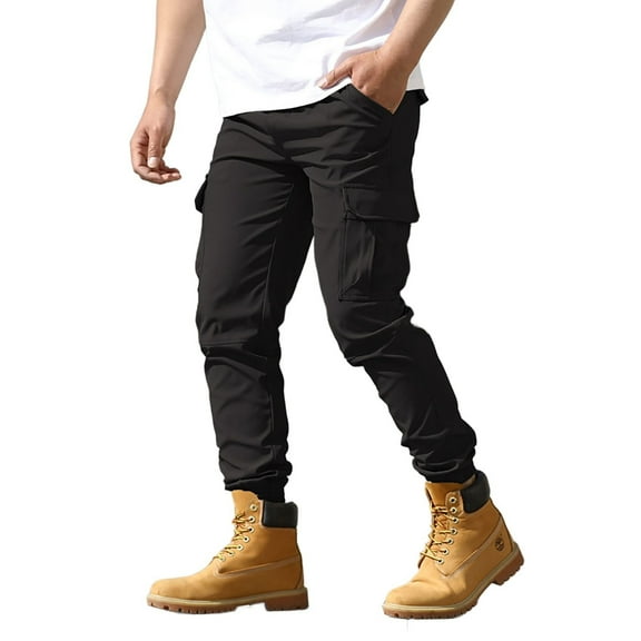 Men Sweatpants,Pure Color Non Stretch Casual Loose Joggers for Outdoor Ankle Wear,Baggy Sweatpants,03 Black,L