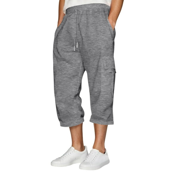 Men Sweatpants Seven Tenths Cargo Pants Relaxed Fit Straight Leg Spring Fall Casual Streetwear Trousers Dark Gray S