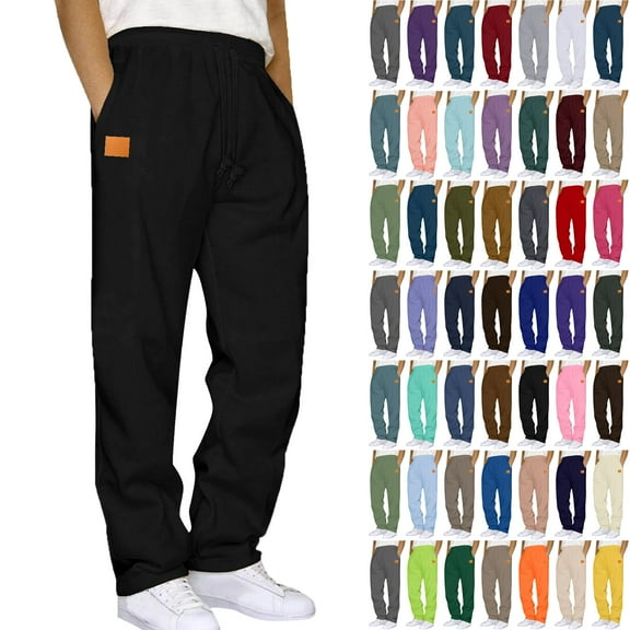 Lenago Men Sweatpants Solid Color Sports Long Pants Sweatpants Straight Leg Men's Pants Leather Label Men's Pants Sweatpants Joggers for Men