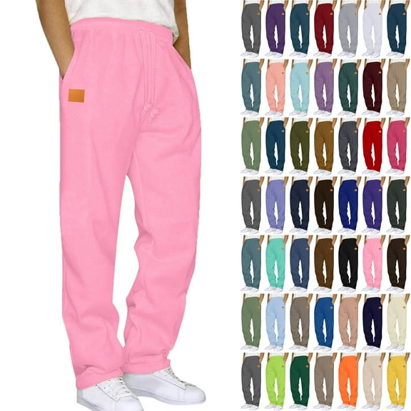 Lenago Men Sweatpants Solid Color Sports Long Pants Sweatpants Straight Leg Men's Pants Leather Label Men's Pants Sweatpants Joggers for Men