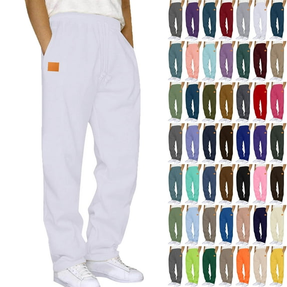 Lenago Men Sweatpants Solid Color Sports Long Pants Sweatpants Straight Leg Men's Pants Leather Label Men's Pants Sweatpants Joggers for Men