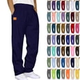 thumbnail image 1 of Lenago Men Sweatpants Solid Color Sports Long Pants Sweatpants Straight Leg Men's Pants Leather Label Men's Pants Sweatpants Joggers for Men, 1 of 4