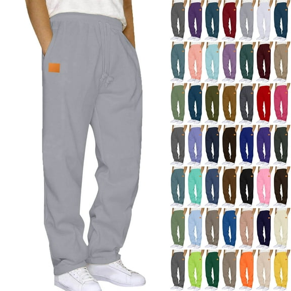 Lenago Men Sweatpants Solid Color Sports Long Pants Sweatpants Straight Leg Men's Pants Leather Label Men's Pants Sweatpants Joggers for Men