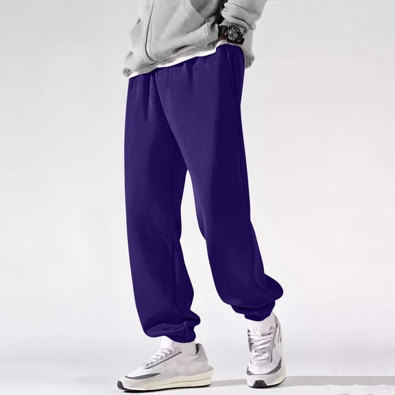 Men Sweatpants Solid Open Bottom Athletic Pantss With Drawstring Spring Running Pants With Pocket Purple M