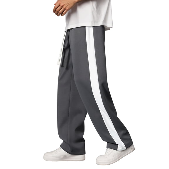 Men Sweatpants Straight Leg Pants Stripe Panel Relaxed Fit Spring Fall Casual Sporty Streetwear Trousers Grey L
