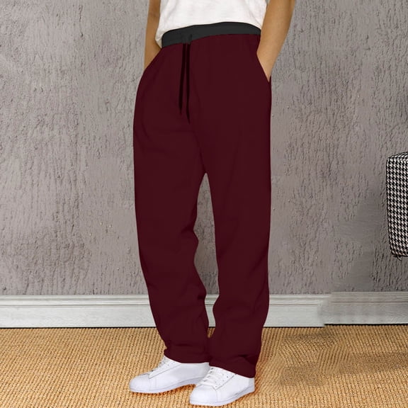 Men Sweatpants Trendy Relaxed Fit Athletic Pantss With Drawstring Fall Casual Trousers With Pocket Wine M