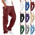 thumbnail image 1 of Men Sweatpants With Pockets Solid Color Casual Drawstring Elastic Waist Workwear Men Cargo Pants, 1 of 8