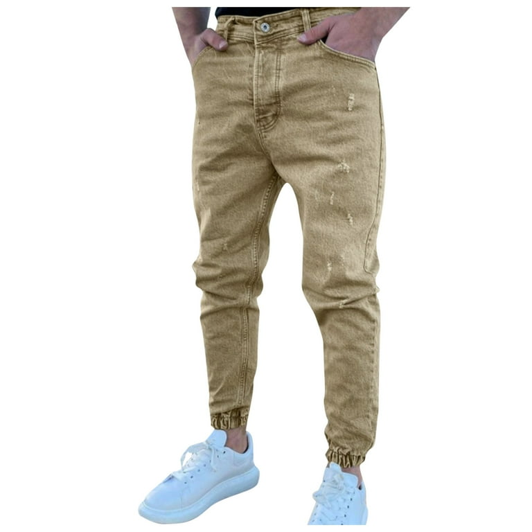 Men Sweatpants Zipper Jeans Pencil Scratched Denim Fly Casual Pocket Comfortable and Casual Long Trousers for Men Walmart
