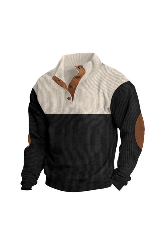 Men Sweatshirt Casual Loose Comfortable Buckle Stand Long Sleeve Corduroy Motion Trend Tops