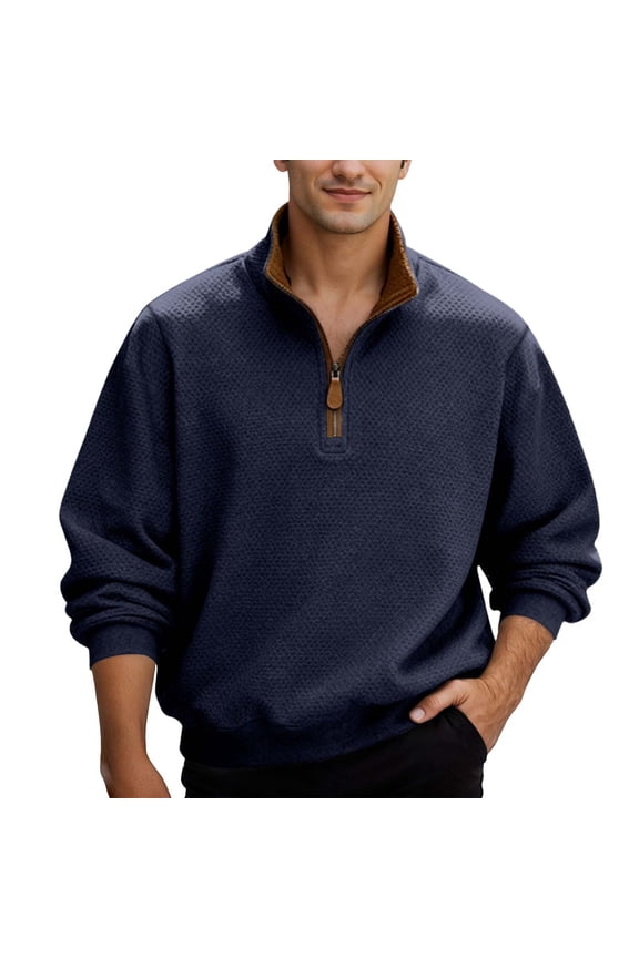 Men Sweatshirt Casual Pullover Winter Warm Half Zip Stand Collar Loose Fit Design Daily Wear Tops