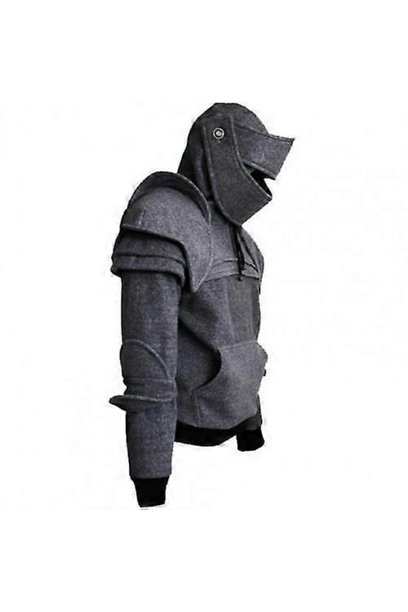 Men Sweatshirt Solid Color Front Pocket Pullover Hoodie Medieval Style Face Cover Hooded Knight Sweatshirt Halloween Clothing