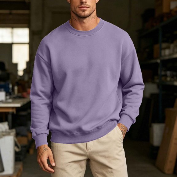 Men Sweatshirts Fleece Lined Long Sleeve Tops Casual Solid Crew Neck Hoodless Sweatshirt Pullover Sweatshirts for Men