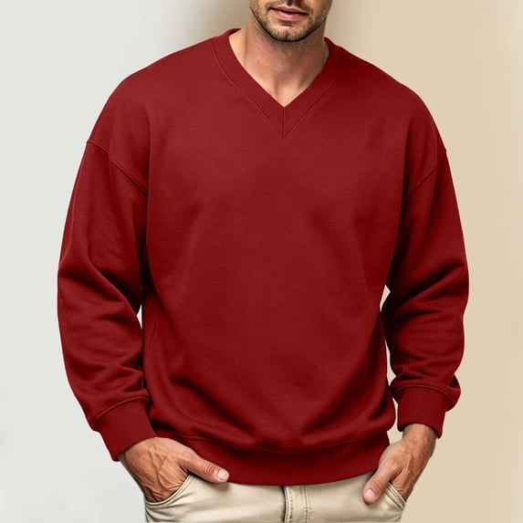 Men Sweatshirts Fleece Warm Long Sleeve Shirts Casual V Neck Pullover Solid Soft Comfy Fall Winter Sweatshirts for Men