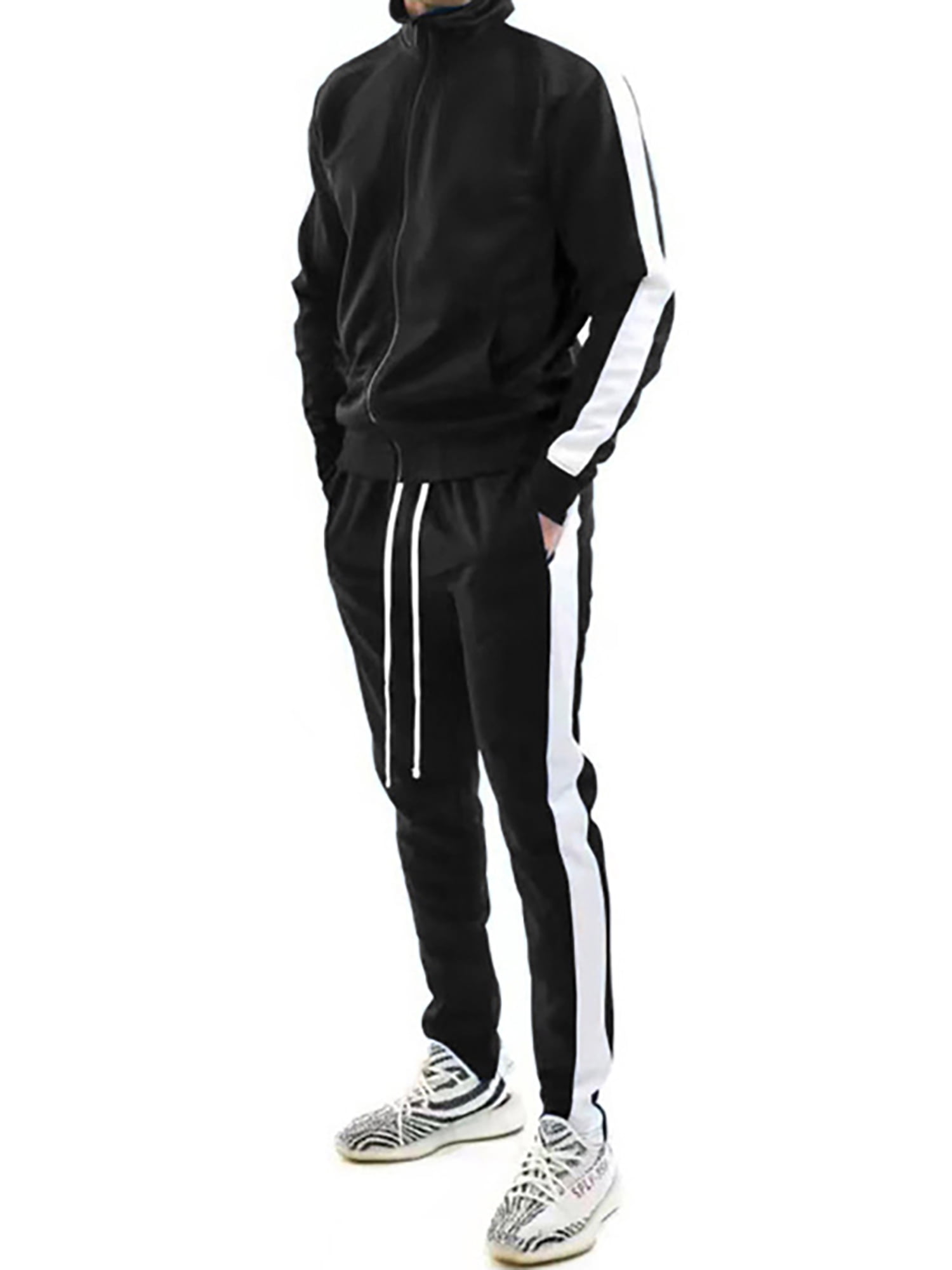 Men Sweatshirts+Pant Outfits Two Pieces Tracksuit Set Stand Up