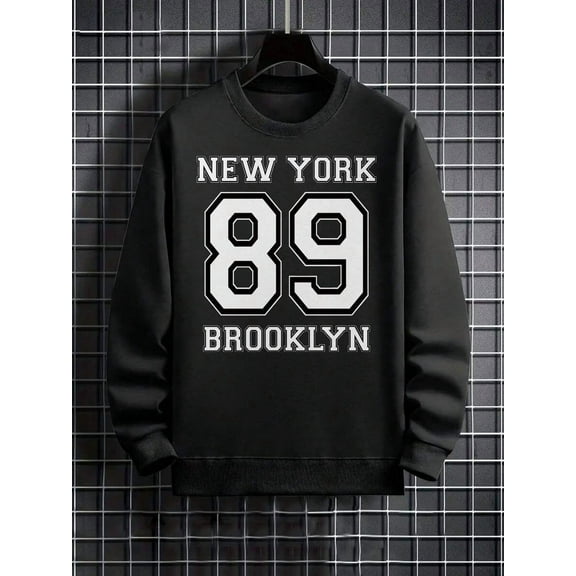 Men Sweatshirts With "New York 89 Brooklyn" Print, Men Clothes, Fall Clothes For Men, Graphic Sweatshirts, Fleece Lined Warm And Comfortable