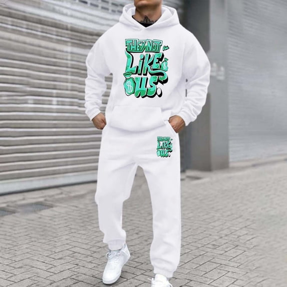 Men Sweatsuits 2 Piece Set Casual Letter Print Relaxed Fit Hoodie Sweatshirt and Joggers Sweatpants Sets Fall Fashion Sport Suits Winter Clothes Outfits