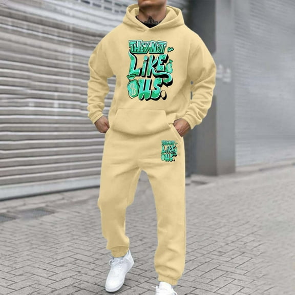 Men Sweatsuits 2 Piece Set Casual Letter Print Relaxed Fit Hoodie Sweatshirt and Joggers Sweatpants Sets Fall Fashion Sport Suits Winter Clothes Outfits