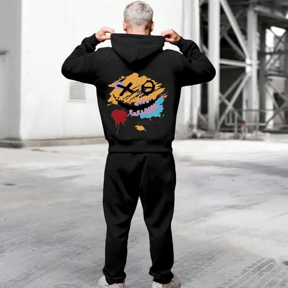 Men Sweatsuits 2 Piece Set Casual Loose Fit Graphic Hoodie Sweatshirt and Joggers Sweatpants Sets Comfortable Fall Fashion Sport Suits Winter Clothes Outfits