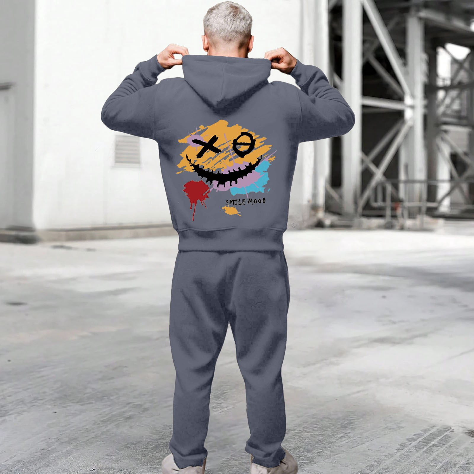 Men Sweatsuits 2 Piece Set Casual Loose Fit Graphic Hoodie
