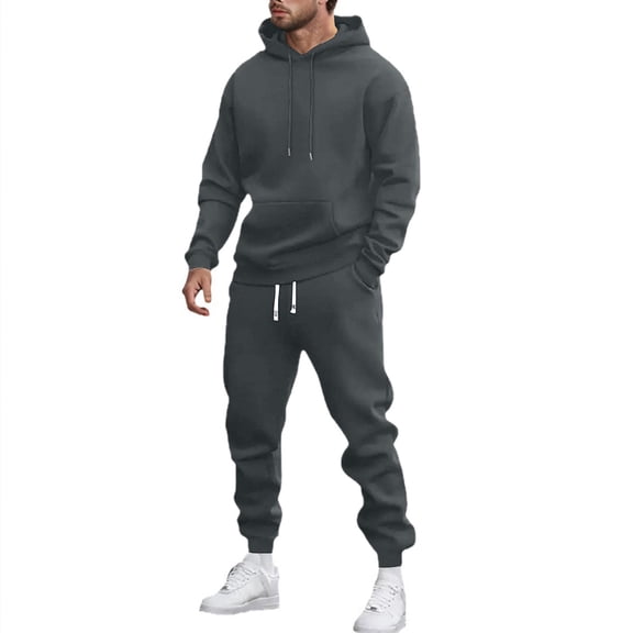 Men Sweatsuits 2 Piece Set Casual Solid Color Hoodie Sweatshirt and Joggers Sweatpants Sets Comfortable Fall Winter Sport Suit with Pocket Dark Gray XXL