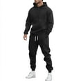 thumbnail image 1 of Men Sweatsuits 2 Piece Set Casual Solid Color Hoodie Sweatshirt and Joggers Sweatpants Sets Comfortable Fall Winter Sport Suit with Pocket Black L, 1 of 4