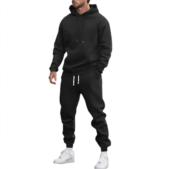 Men Sweatsuits 2 Piece Set Casual Solid Color Hoodie Sweatshirt and Joggers Sweatpants Sets Comfortable Fall Winter Sport Suit with Pocket Black L
