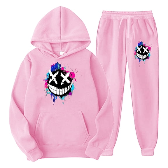 Men Sweatsuits 2 Piece Set Casual graphics print Hoodie Sweatshirt and Joggers Sweatpants Sets Comfortable Pullover Suits Clothes Outfits Pink L