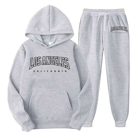 Men Sweatsuits 2 Piece Set Casual letter print Hoodie Sweatshirt and Joggers Sweatpants Sets Comfortable Sport Suits Clothes Outfits Light Gray XL