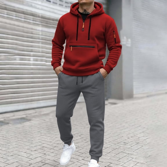 Men Sweatsuits 2 Piece Set Classic Solid Color Casual Hoodie Sweatshirt and Joggers Sweatpants Sets Running Sport Suit with Pocket L