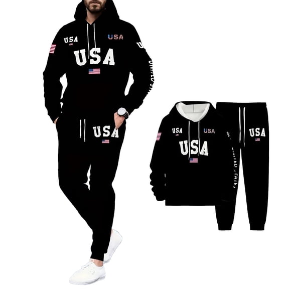 Men Sweatsuits 2 Piece Set Classic letter print Casual Hoodie Sweatshirt and Joggers Sweatpants Sets Running Sport Suit with Pocket Black L