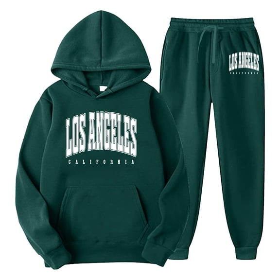 Men Sweatsuits 2 Piece Set Classic letter print Casual Hoodie Sweatshirt and Joggers Sweatpants Sets Running Sport Suit with Pocket Dark Green XXL