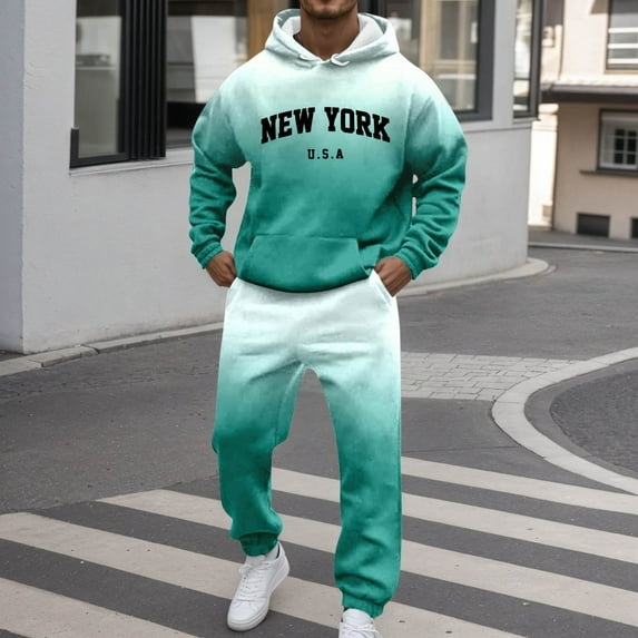 Men Sweatsuits 2 Piece Set Color Patchwork Loose Fit Hoodie Sweatshirt and Joggers Sweatpants Sets Versatile Fall Fashion Pullover Suits Winter Clothes Outfits