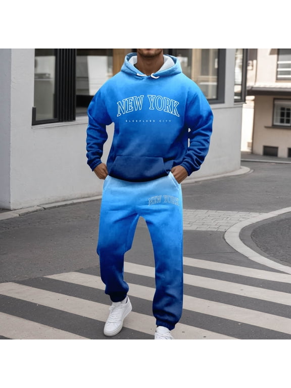 Men Sweatsuits 2 Piece Set Color Patchwork Loose Fit Hoodie Sweatshirt and Joggers Sweatpants Sets Versatile Fall Fashion Sport Suits Winter Clothes Outfits