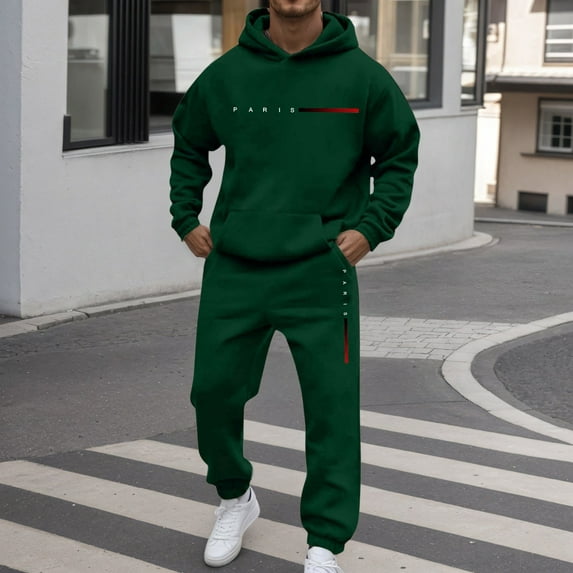 Men Sweatsuits 2 Piece Set Letter Graphic Comfortable Hoodie Sweatshirt and Joggers Sweatpants Sets Casual Streetwear Fall Winter Long Sleeve Pullover Suit with Pocket