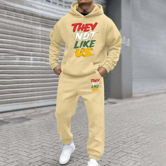 Men Sweatsuits 2 Piece Set Letter Print Relaxed Fit Hoodie Sweatshirt and Joggers Sweatpants Sets Comfortable Fall Fashion Pullover Suits Winter Clothes Outfits