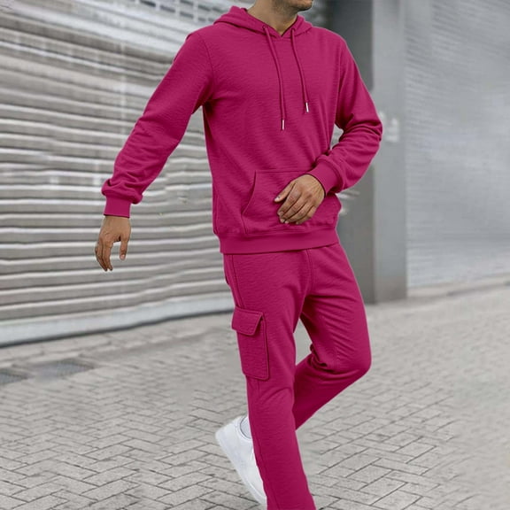 Men Sweatsuits 2 Piece Set Solid Color Relaxed Fit Hoodie Sweatshirt and Joggers Sweatpants Sets Casual Comfortable Fall Winter Long Sleeve Pullover Suit with Pocket