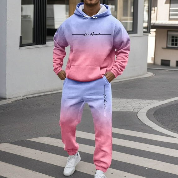 Men Sweatsuits 2 Piece Set Versatile Color Patchwork Loose Fit Hoodie Sweatshirt and Joggers Sweatpants Sets Fall Winter Long Sleeve Sport Suit with Pocket