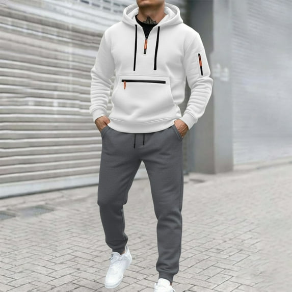 Men Sweatsuits Sets 2 Piece Outfit Work Out Casual Long Sleeve Quarter Zip Hoodie Sweatpants Set Men Tracksuit Jogger Set