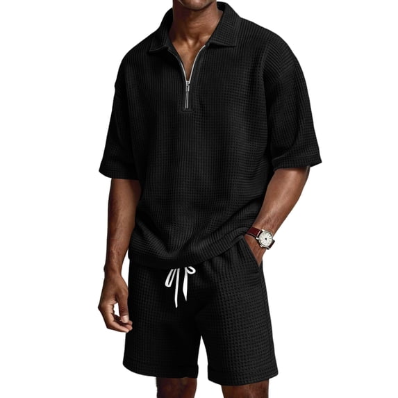 Men Sweatsuits Sets 2 Pieces Short Sleeve and Short Outfits Sweatsuits Set Summer Jacquard Tracksuit Jogging Matching Sets