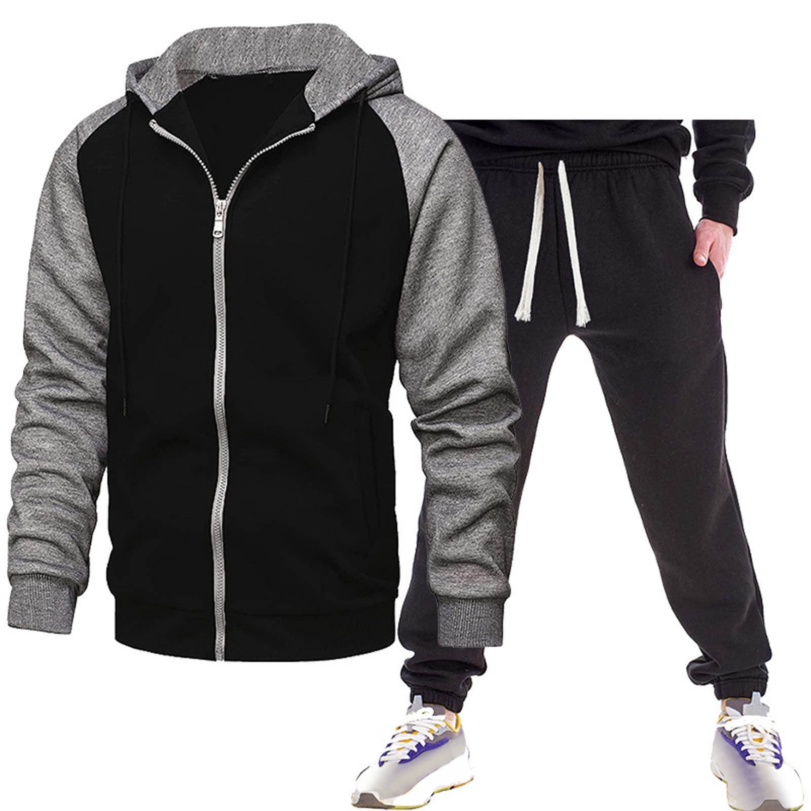 Men Sweatsuits Sets 3X Mens Autumn And Winter Fashion Casual Hooded ...