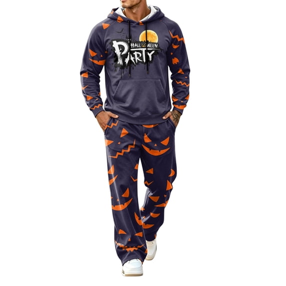 Men Sweatsuits Sets Halloween Funny Printed Hoodie And Sweatpants Work Out Casual Halloween Tracksuits Jogging Suit 2 Piece Outfits