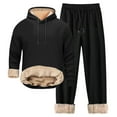 thumbnail image 1 of Men Sweatsuits Sets Men's Winter Sweatsuit Thick Lined Kangaroo Pocket Pullover Hoodie Windproof Warm Athletic Sweatpants Set Mens Jogging Suits XXL Black, 1 of 3