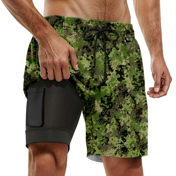 Men Swim Trunk Camouflage Green Quick Dry Swim Shorts Board Shorts With Pockets Beach Swimwear Green M