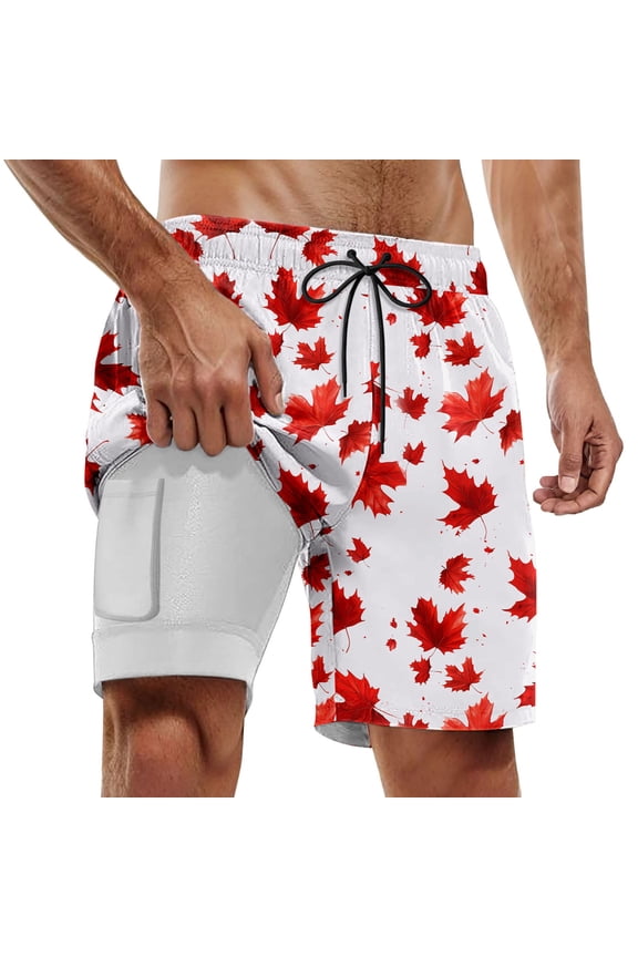 Men Swim Trunk Canada Day Quick Dry With Pockets Swimwear Bathing Suits Beach Outdoor White XXXL