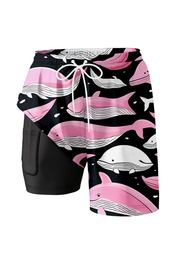 Men Swim Trunks Beach Coconut Tree Pattern Quick Dry With Pockets Swimwear Bathing Suits Beach Outdoor Black L