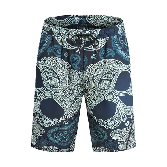 Men Swim Trunks Casual Drawstring Skull Printed Trunks Quick Dry Beach Swim Shorts Hawaiian Bathing Wear