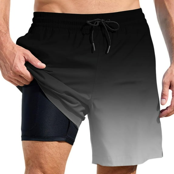 Men Swim Trunks Gradient Quick Dry Swim Shorts Board Shorts With Pockets Beach Swimwear Black S